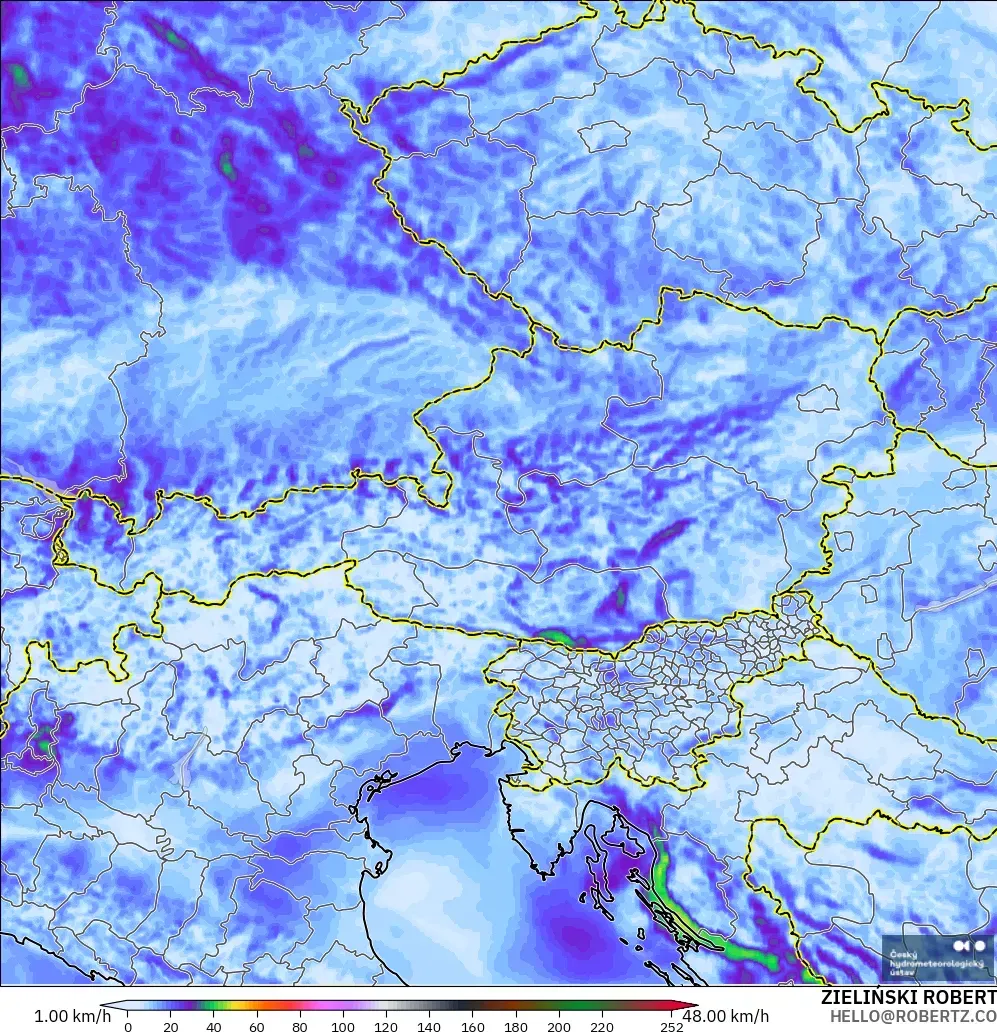 ALADIN CZ 2.3 km model - Austria, Wind Gusts