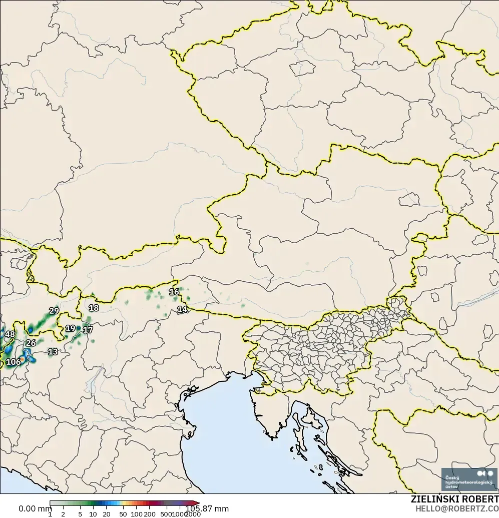 ALADIN CZ 2.3 km model - Austria, Precipitation Accumulation
