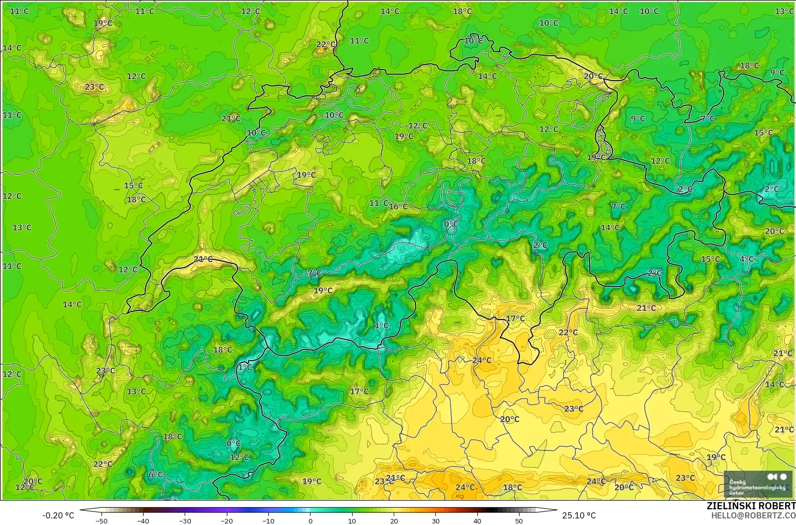 ALADIN CZ 2.3 km model - Switzerland, Dewpoint at 2m