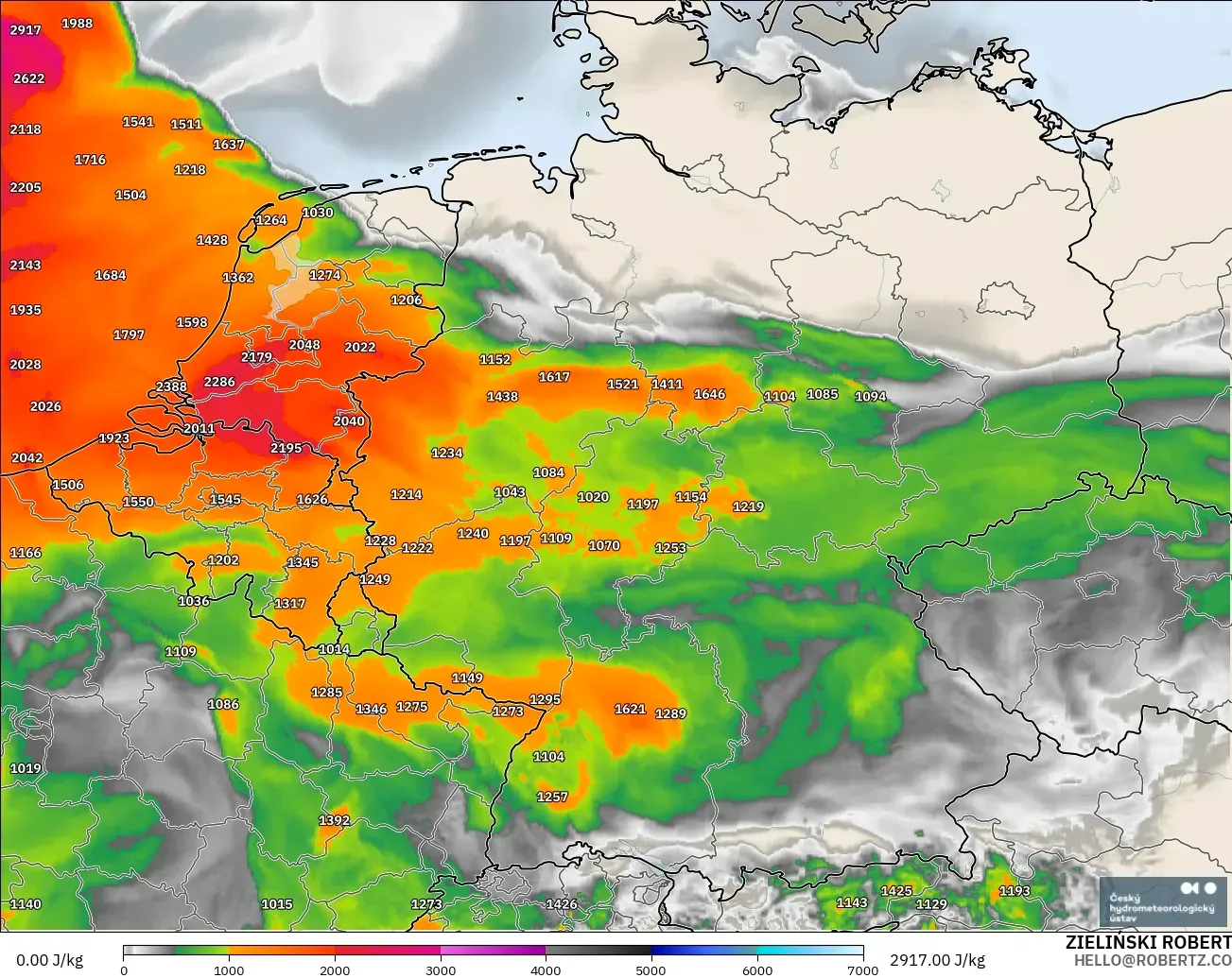 ALADIN CZ 2.3 km model - Germany, CAPE
