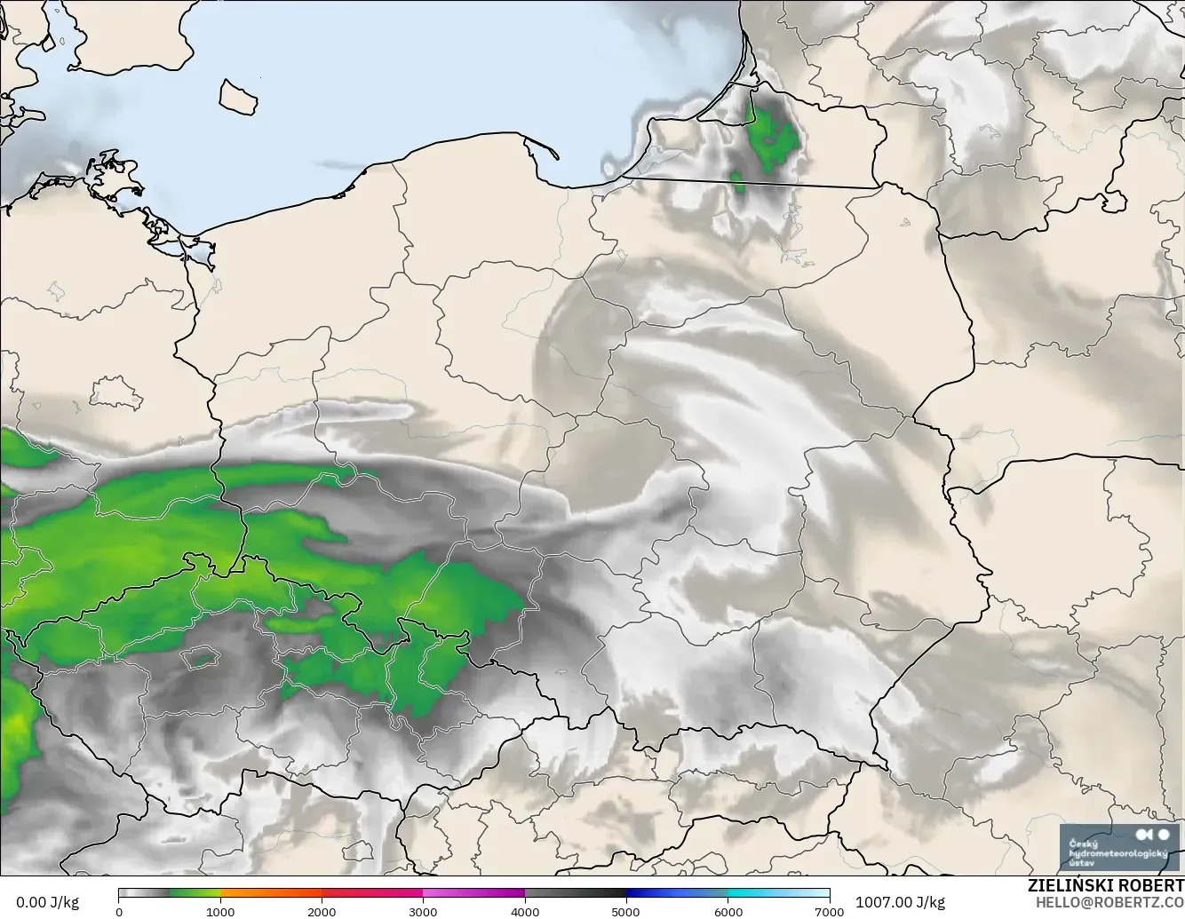 ALADIN CZ 2.3 km model - Poland, CAPE