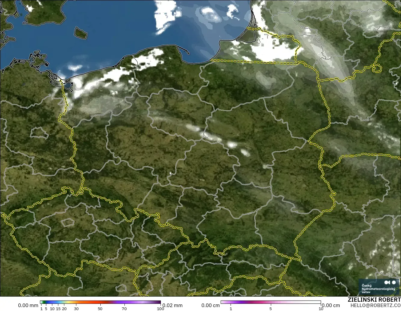 ALADIN CZ 2.3 km model - Poland, Precipitation, Clouds, and Pressure