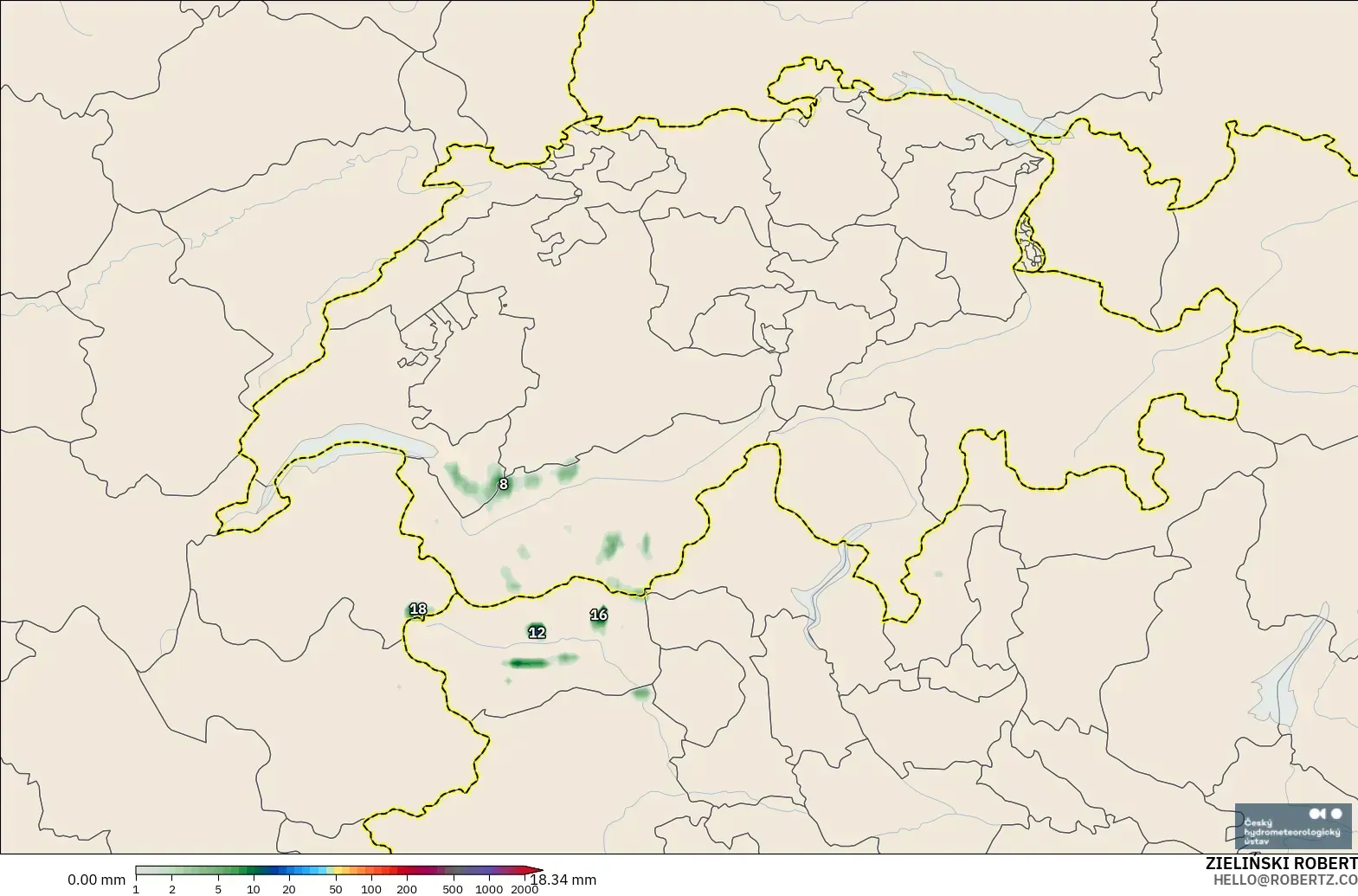 ALADIN CZ 2.3 km model - Switzerland, Precipitation Accumulation