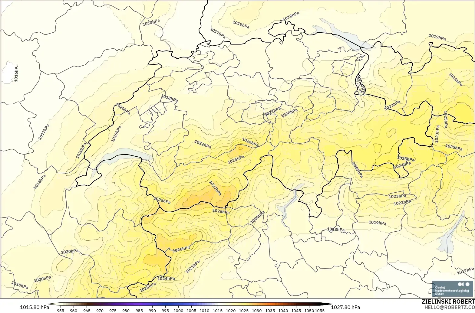 ALADIN CZ 2.3 km model - Switzerland, Pressure