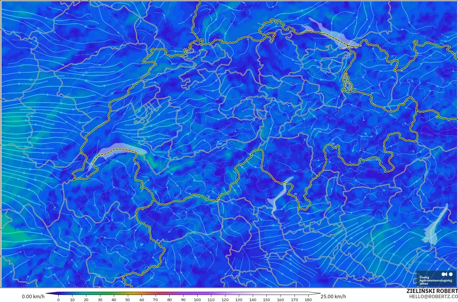 ALADIN CZ 2.3 km model - Switzerland, Wind at 10m