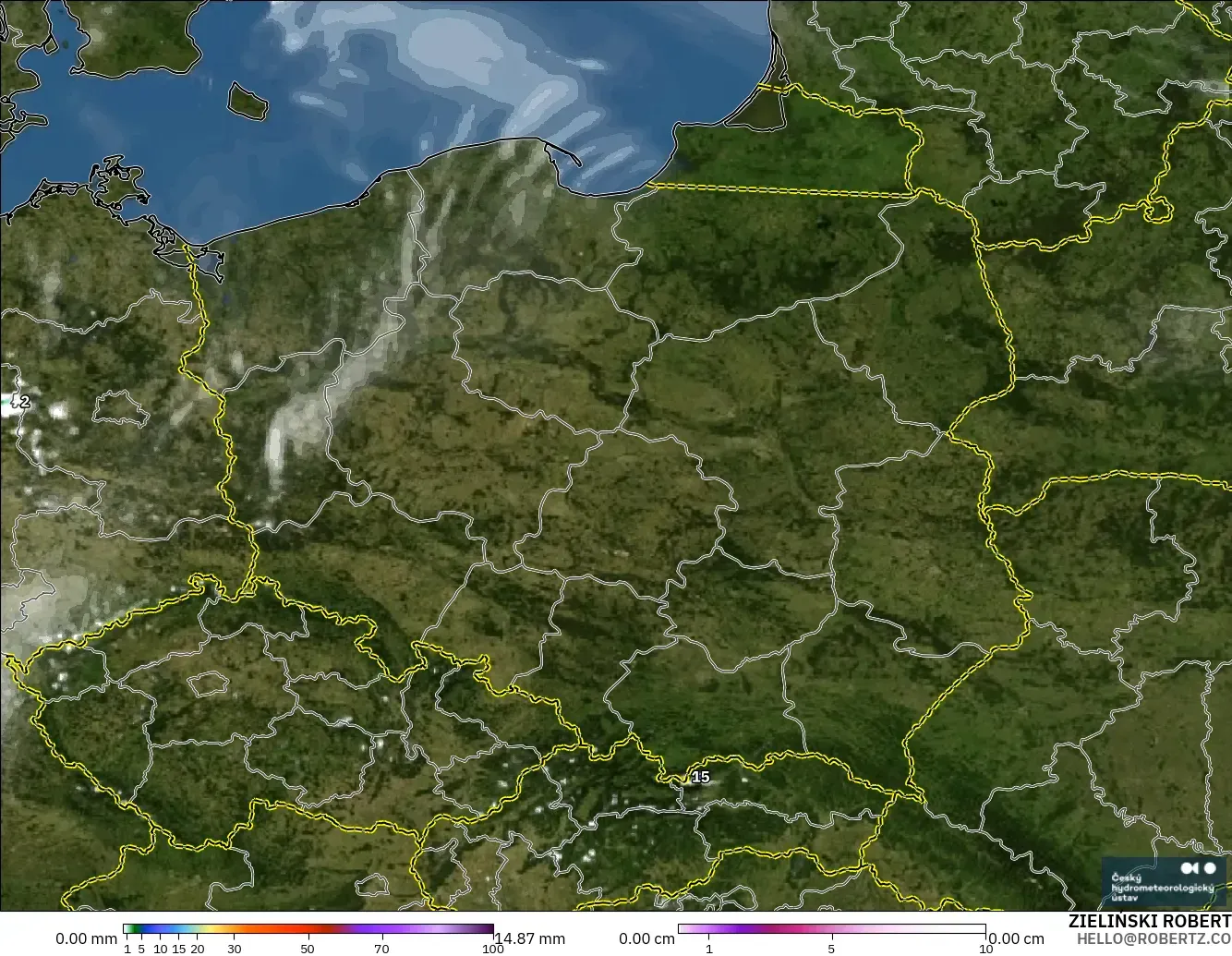 ALADIN CZ 2.3 km model - Poland, Precipitation, Clouds, and Pressure