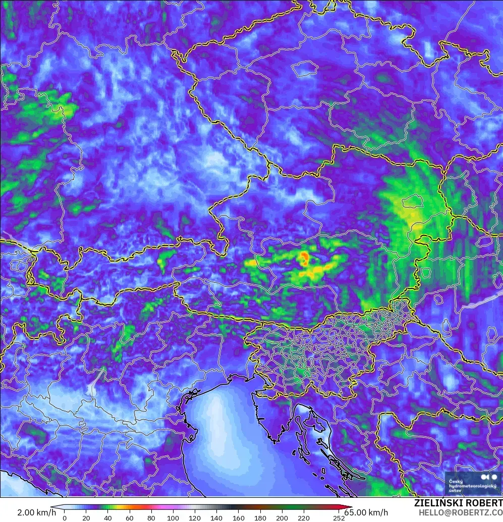 ALADIN CZ 2.3 km model - Austria, Wind Gusts