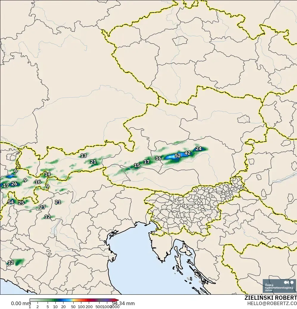 ALADIN CZ 2.3 km model - Austria, Precipitation Accumulation