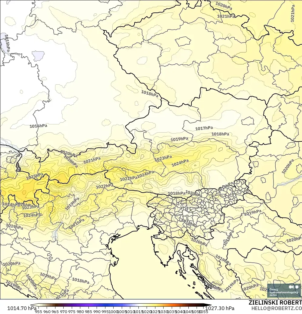 ALADIN CZ 2.3 km model - Austria, Pressure