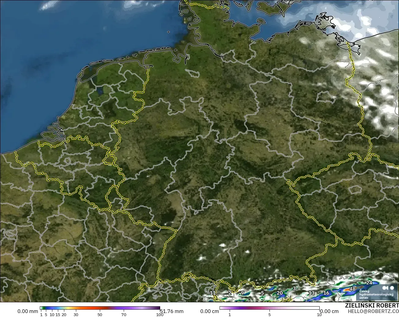 ALADIN CZ 2.3 km model - Germany, Precipitation, Clouds, and Pressure