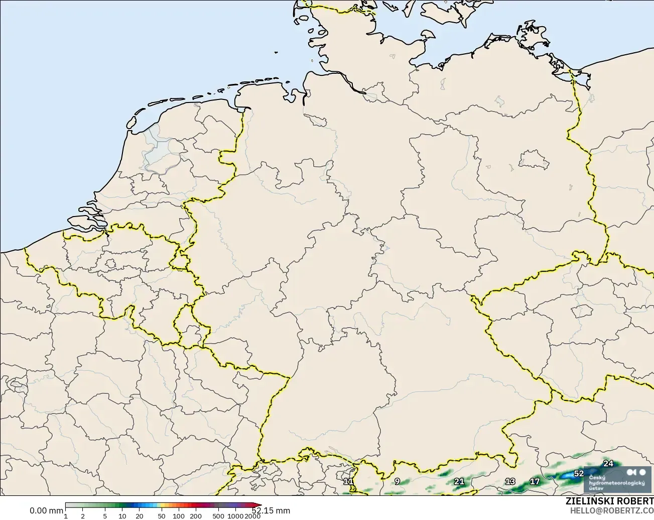 ALADIN CZ 2.3 km model - Germany, Precipitation Accumulation