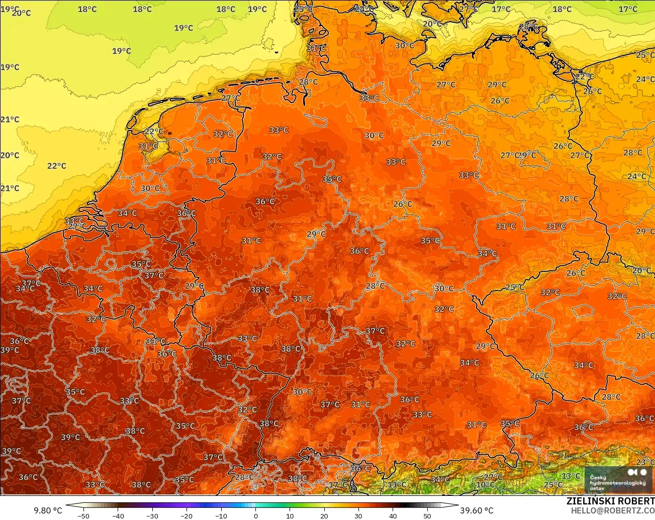 ALADIN CZ 2.3 km model - Germany, Temperature at 2m