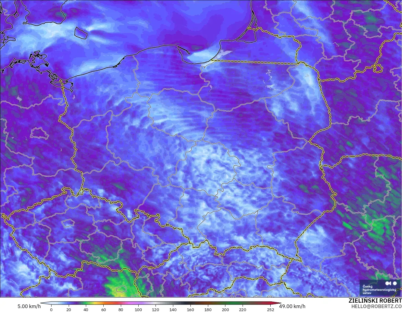 ALADIN CZ 2.3 km model - Poland, Wind Gusts