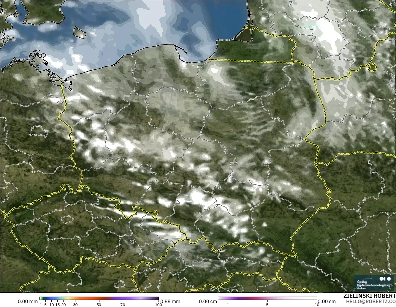 ALADIN CZ 2.3 km model - Poland, Precipitation, Clouds, and Pressure