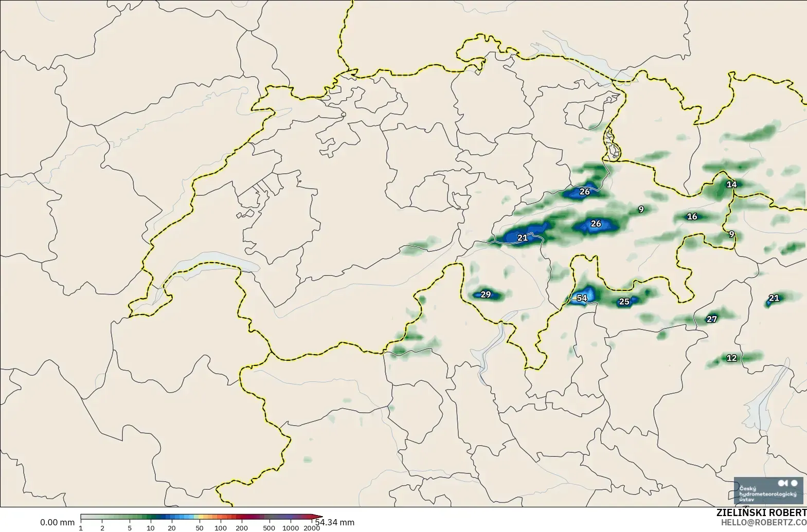 ALADIN CZ 2.3 km model - Switzerland, Precipitation Accumulation