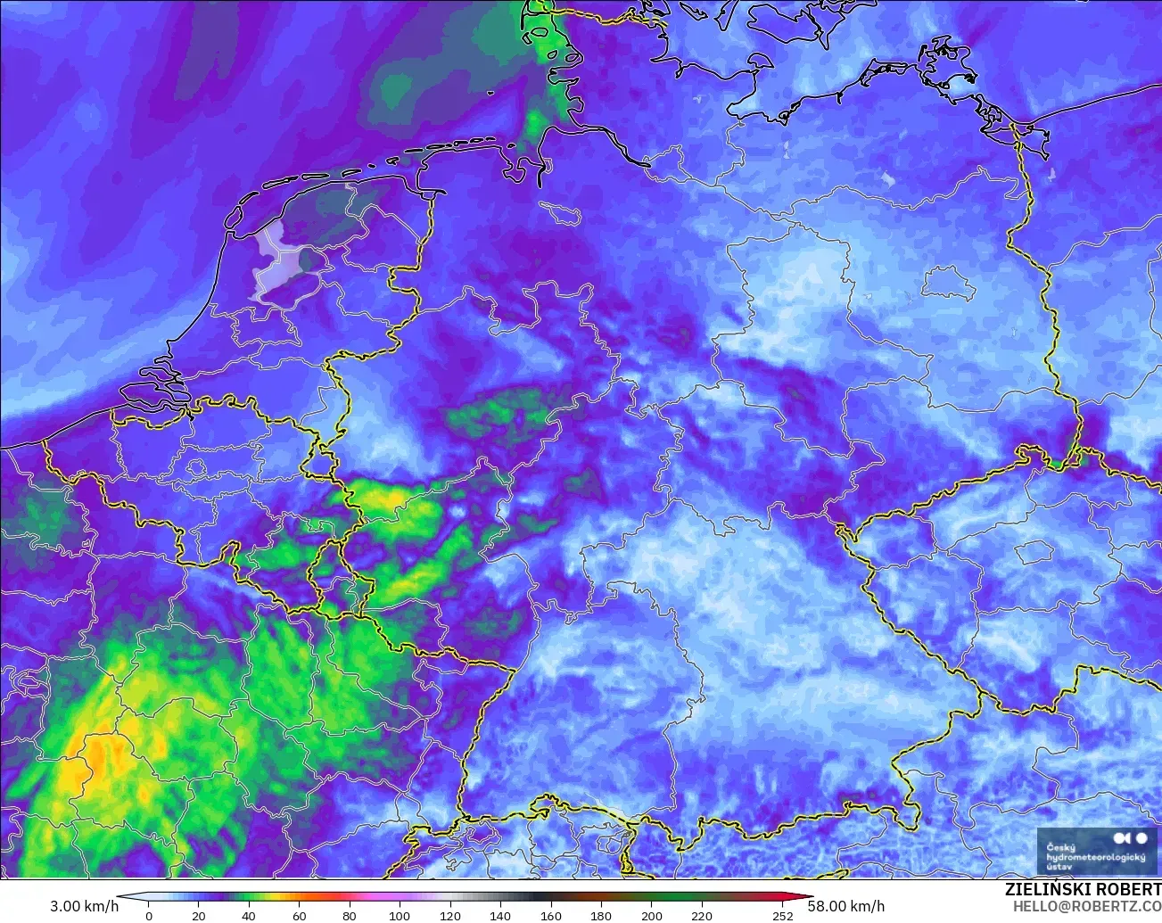 ALADIN CZ 2.3 km model - Germany, Wind Gusts