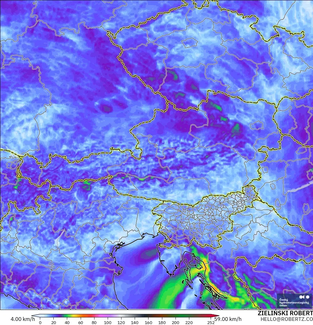 ALADIN CZ 2.3 km model - Austria, Wind Gusts