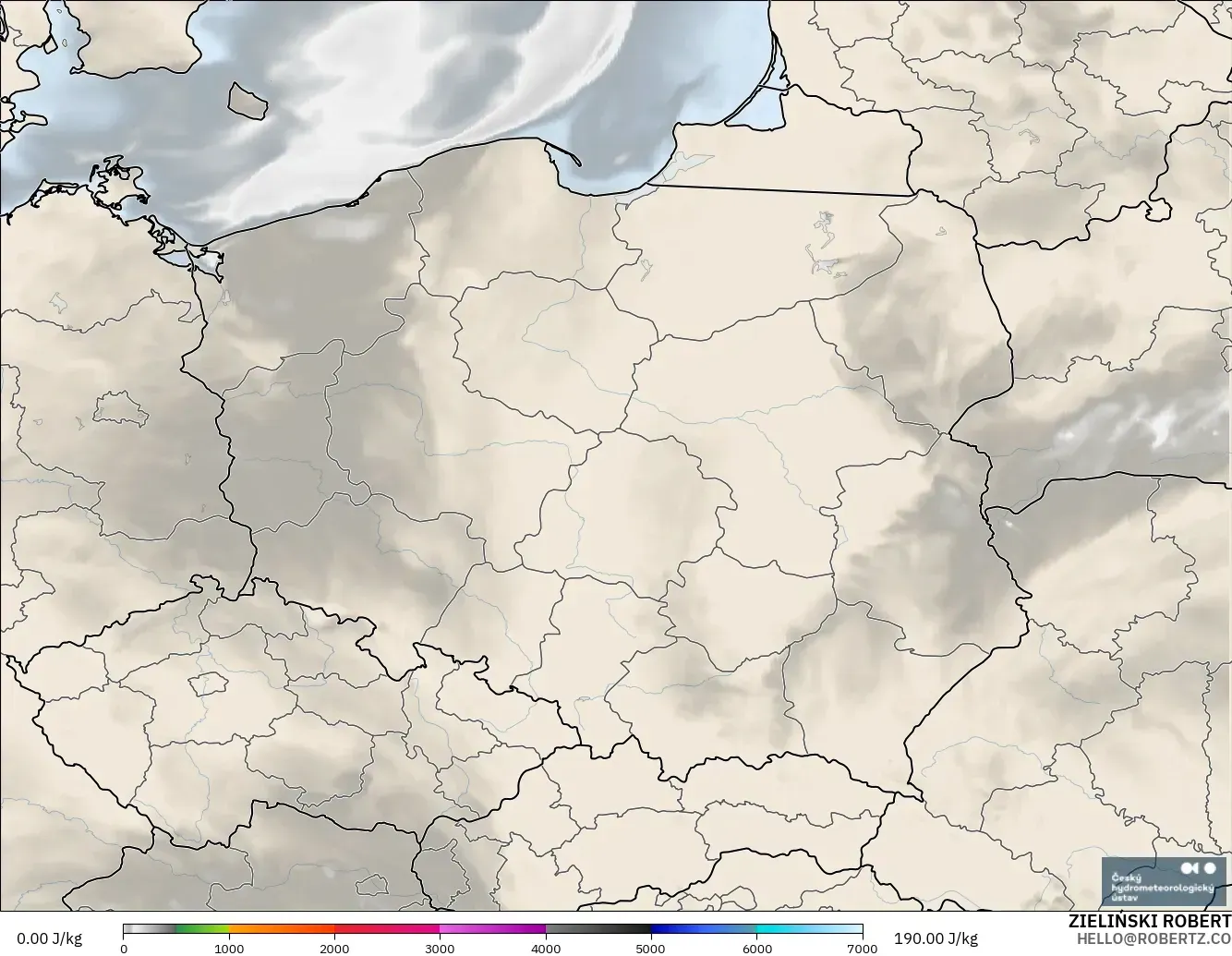 ALADIN CZ 2.3 km model - Poland, CAPE