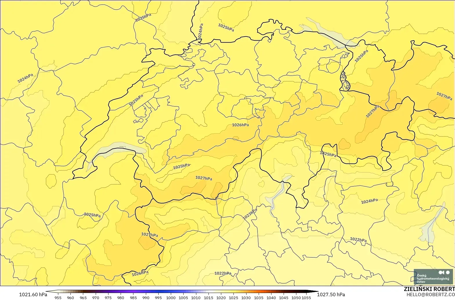 ALADIN CZ 2.3 km model - Switzerland, Pressure