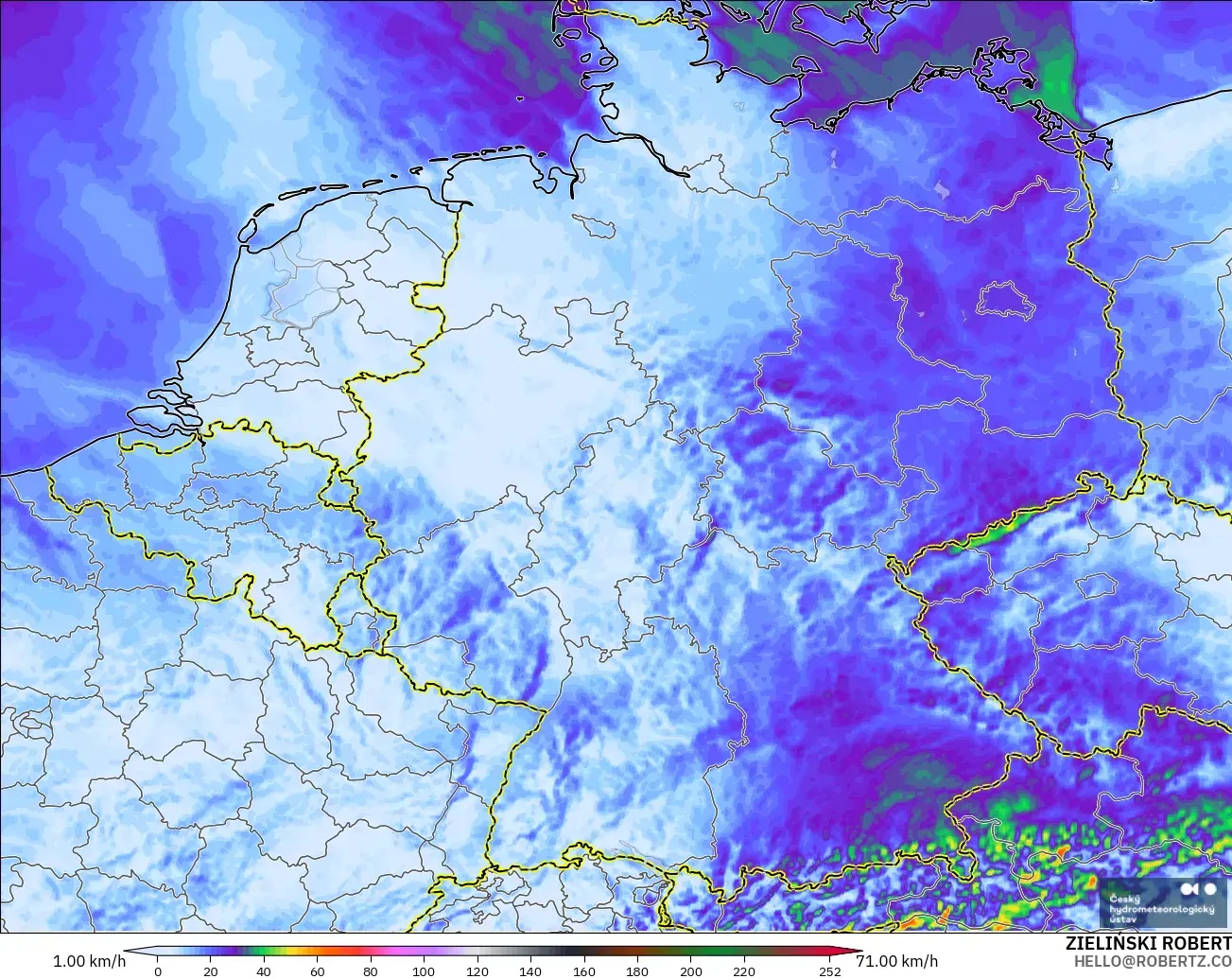 ALADIN CZ 2.3 km model - Germany, Wind Gusts