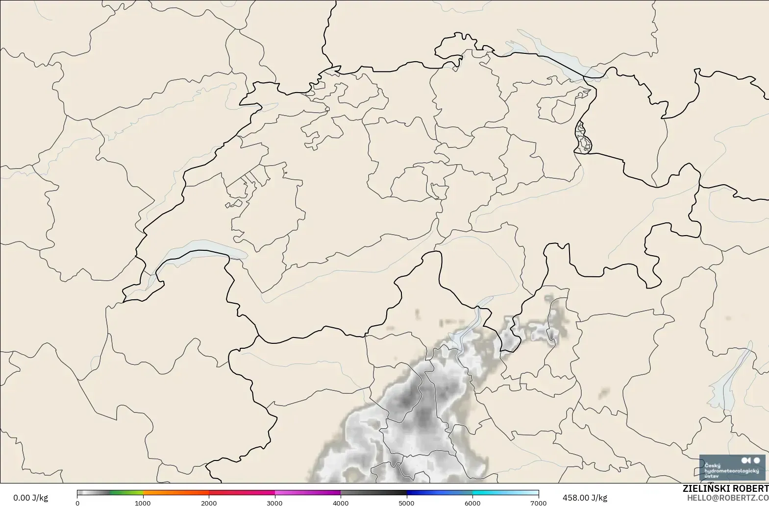 ALADIN CZ 2.3 km model - Switzerland, CAPE