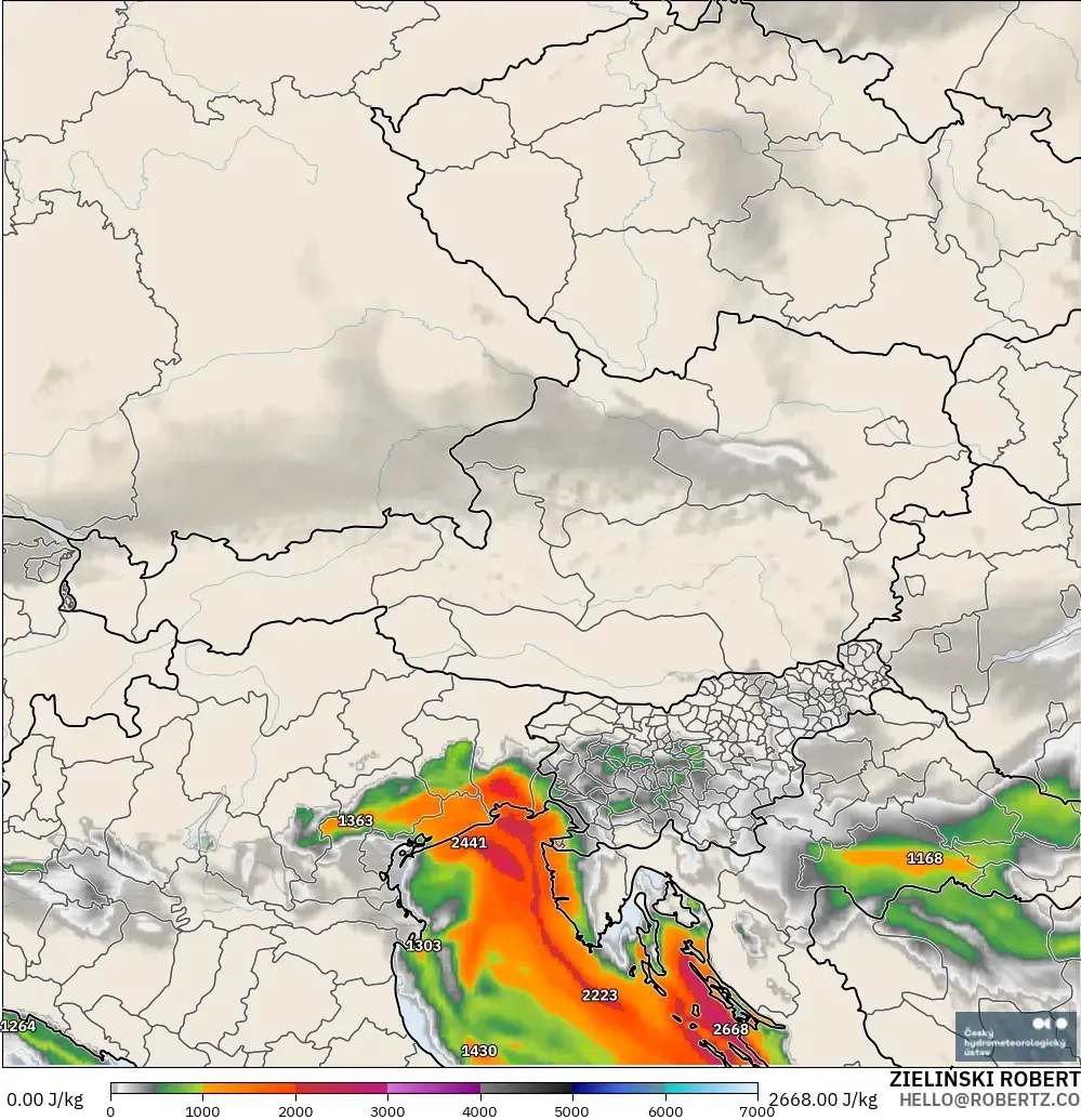 ALADIN CZ 2.3 km model - Austria, CAPE