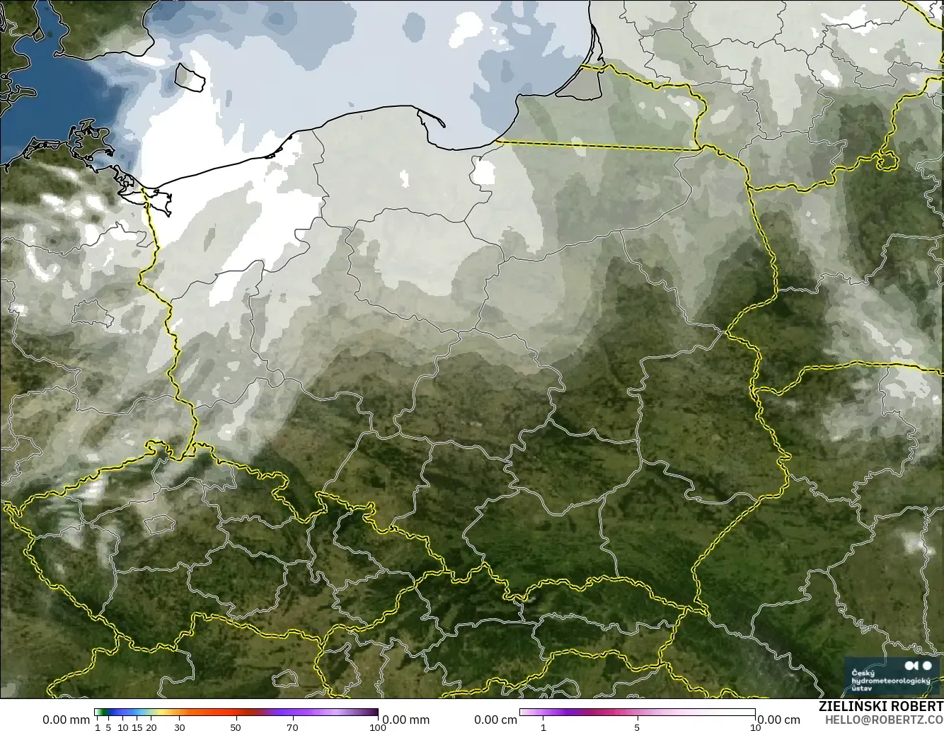 ALADIN CZ 2.3 km model - Poland, Precipitation, Clouds, and Pressure