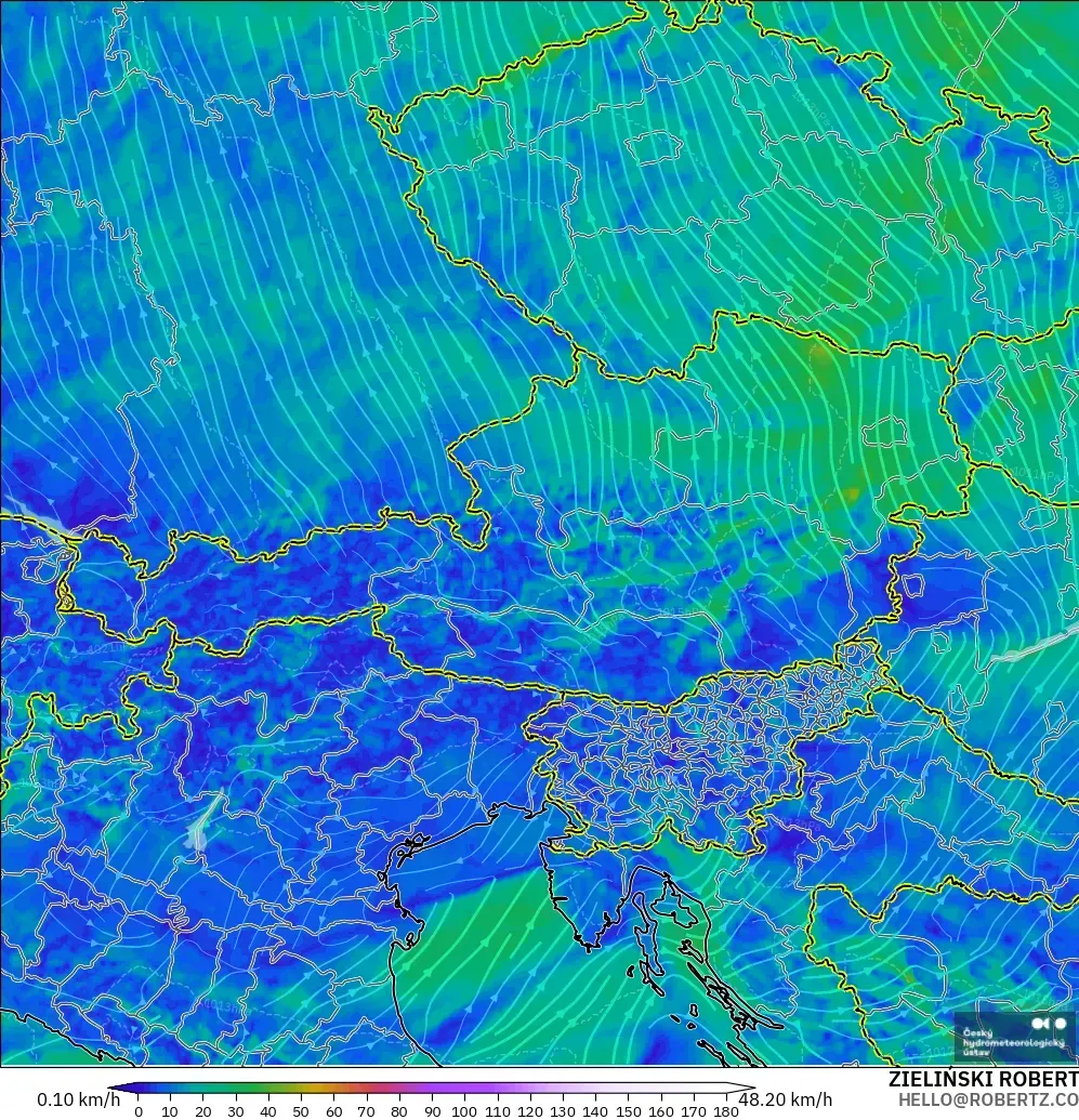ALADIN CZ 2.3 km model - Austria, Wind at 10m