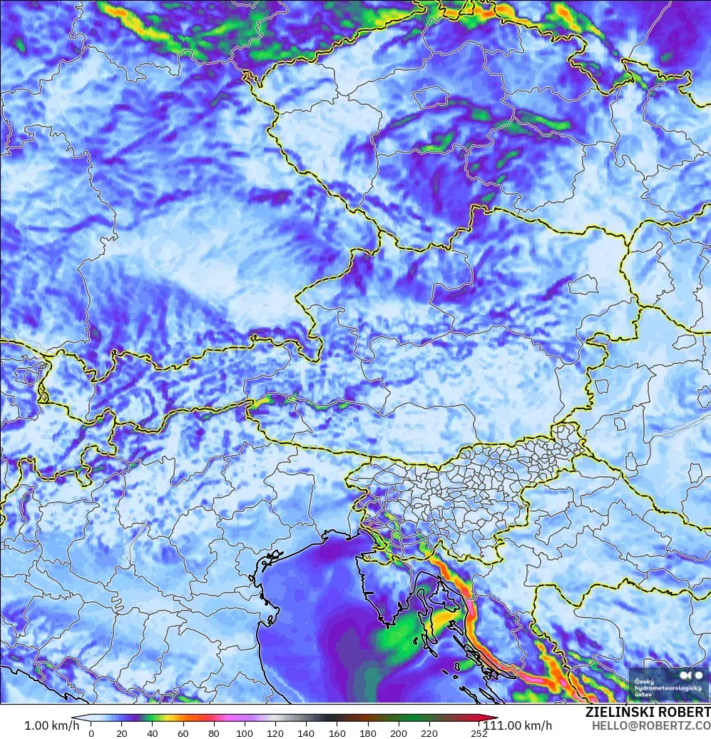 ALADIN CZ 2.3 km model - Austria, Wind Gusts