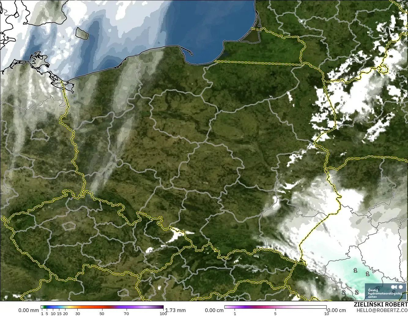 ALADIN CZ 2.3 km model - Poland, Precipitation, Clouds, and Pressure