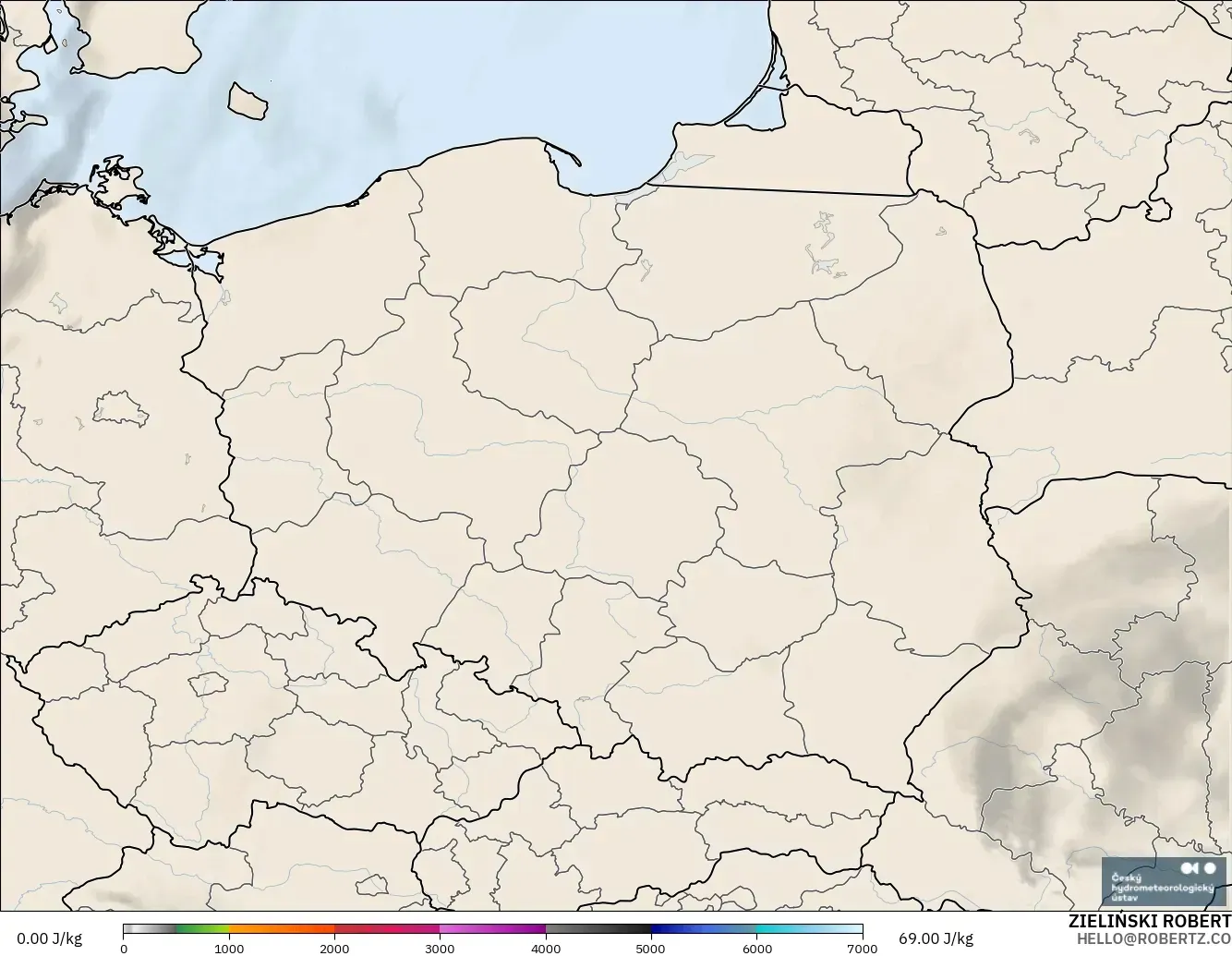 ALADIN CZ 2.3 km model - Poland, CAPE