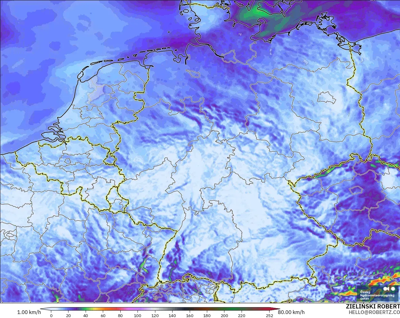 ALADIN CZ 2.3 km model - Germany, Wind Gusts