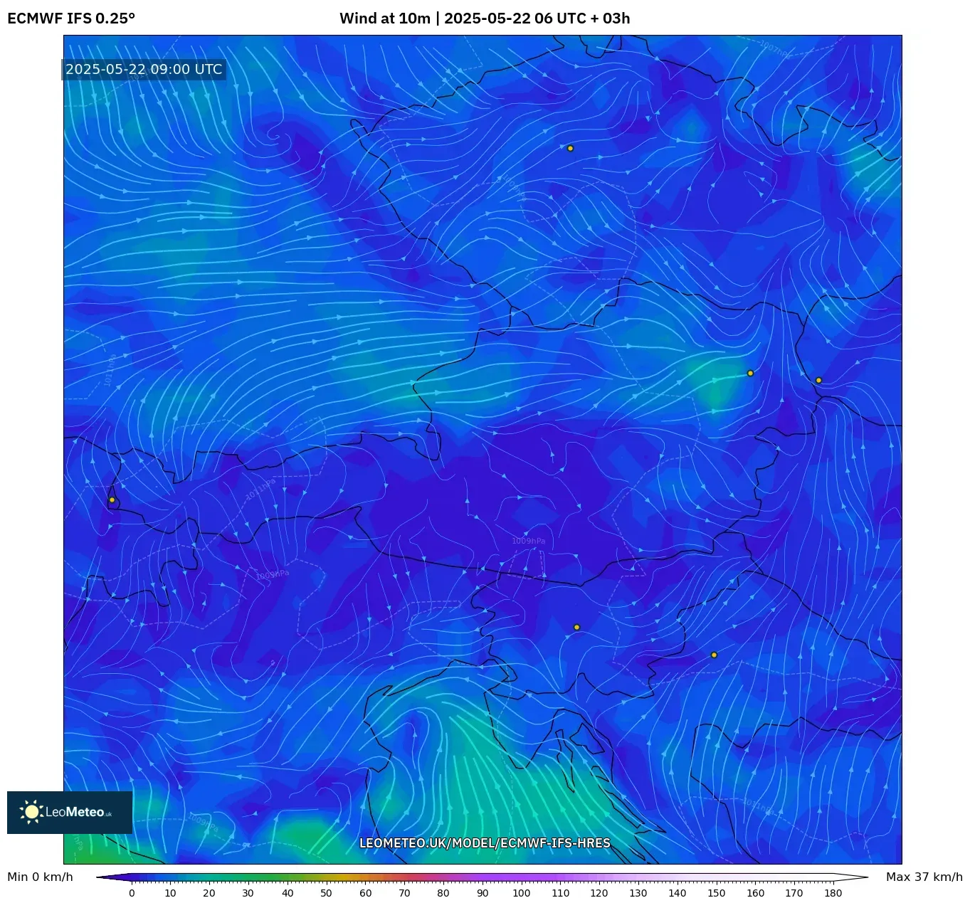 ECMWF IFS 0.25° model - Austria, Wind at 10m ECMWF IFS 0.25° model - Austria, Wind at 10m