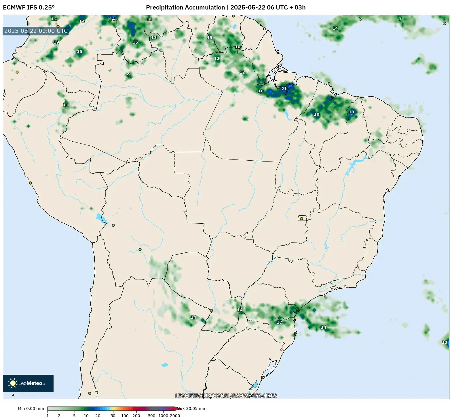 ECMWF IFS 0.25° model - Brazil, Precipitation Accumulation ECMWF IFS 0.25° model - Brazil, Precipitation Accumulation
