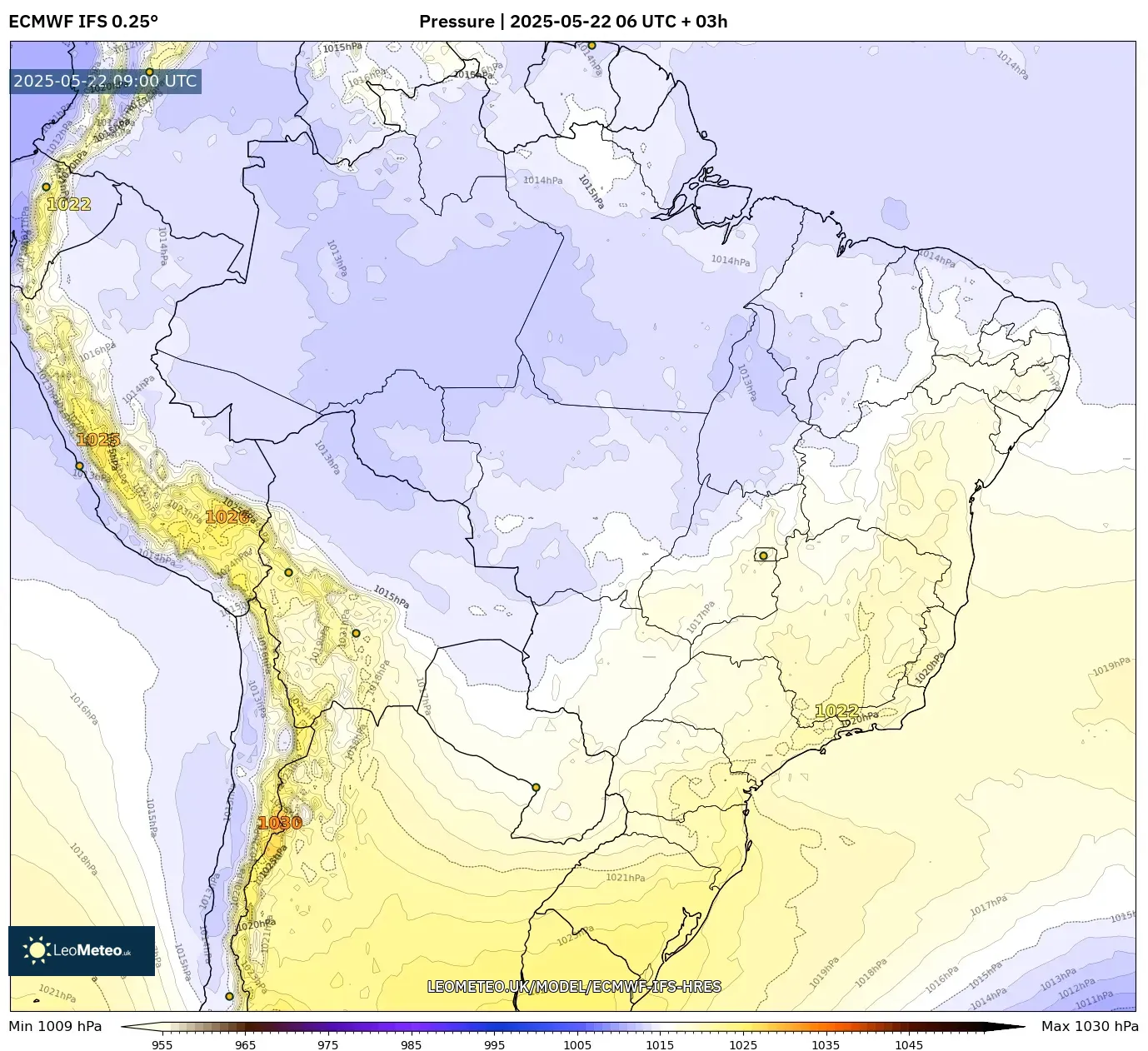 ECMWF IFS 0.25° model - Brazil, Pressure ECMWF IFS 0.25° model - Brazil, Pressure