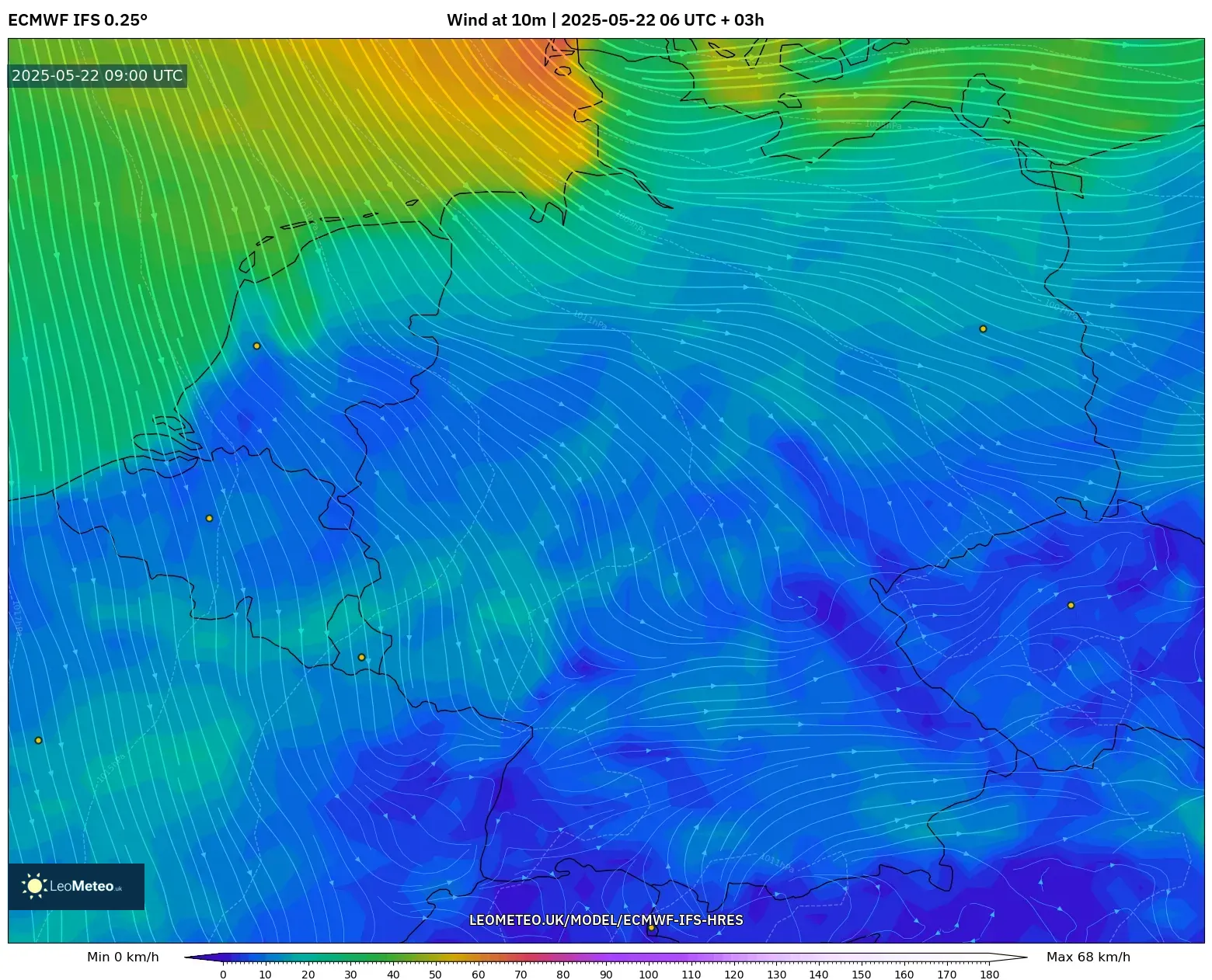 ECMWF IFS 0.25° model - Germany, Wind at 10m ECMWF IFS 0.25° model - Germany, Wind at 10m