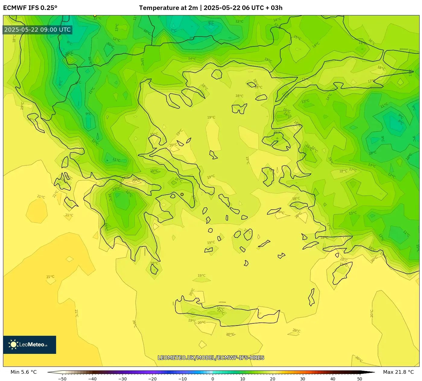 ECMWF IFS 0.25° model - Greece, Temperature at 2m ECMWF IFS 0.25° model - Greece, Temperature at 2m