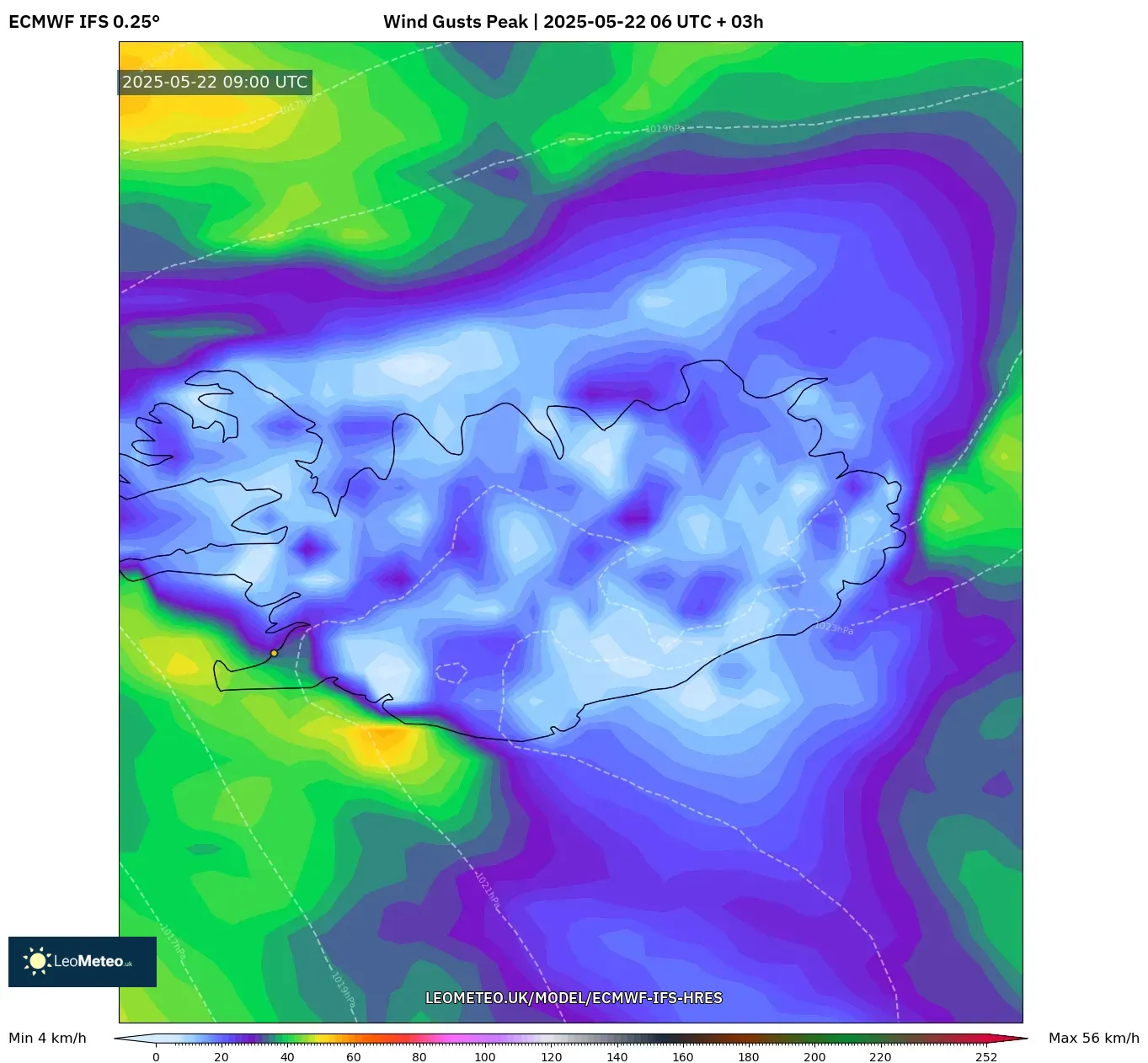 ECMWF IFS 0.25° model - Iceland, Wind Gusts Peak ECMWF IFS 0.25° model - Iceland, Wind Gusts Peak