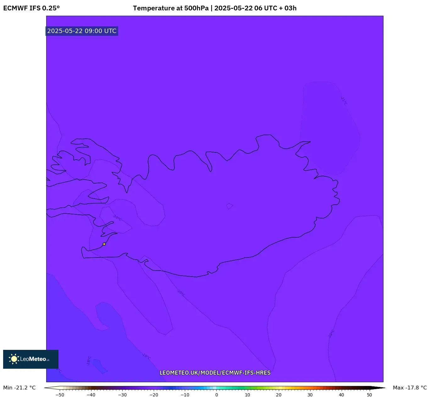 ECMWF IFS 0.25° model - Iceland, Temperature at 500hPa ECMWF IFS 0.25° model - Iceland, Temperature at 500hPa