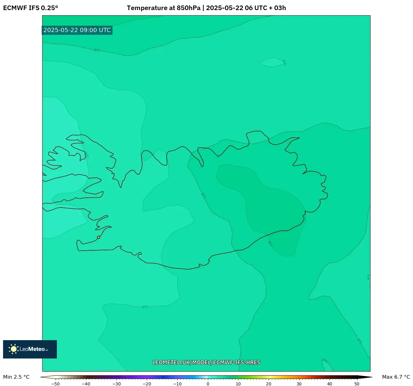 ECMWF IFS 0.25° model - Iceland, Temperature at 850hPa ECMWF IFS 0.25° model - Iceland, Temperature at 850hPa