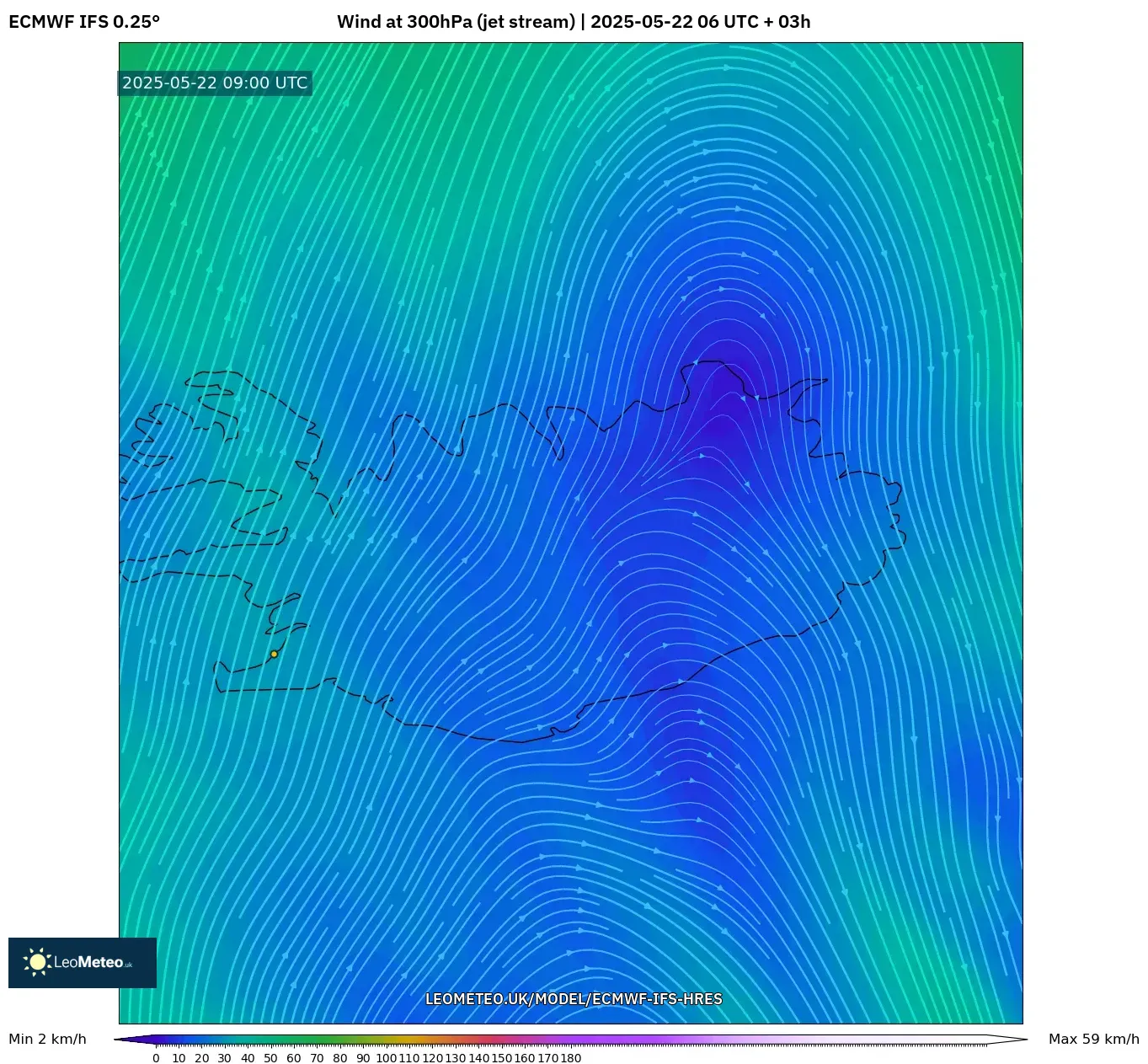 ECMWF IFS 0.25° model - Iceland, Wind at 300hPa (jet stream) ECMWF IFS 0.25° model - Iceland, Wind at 300hPa (jet stream)