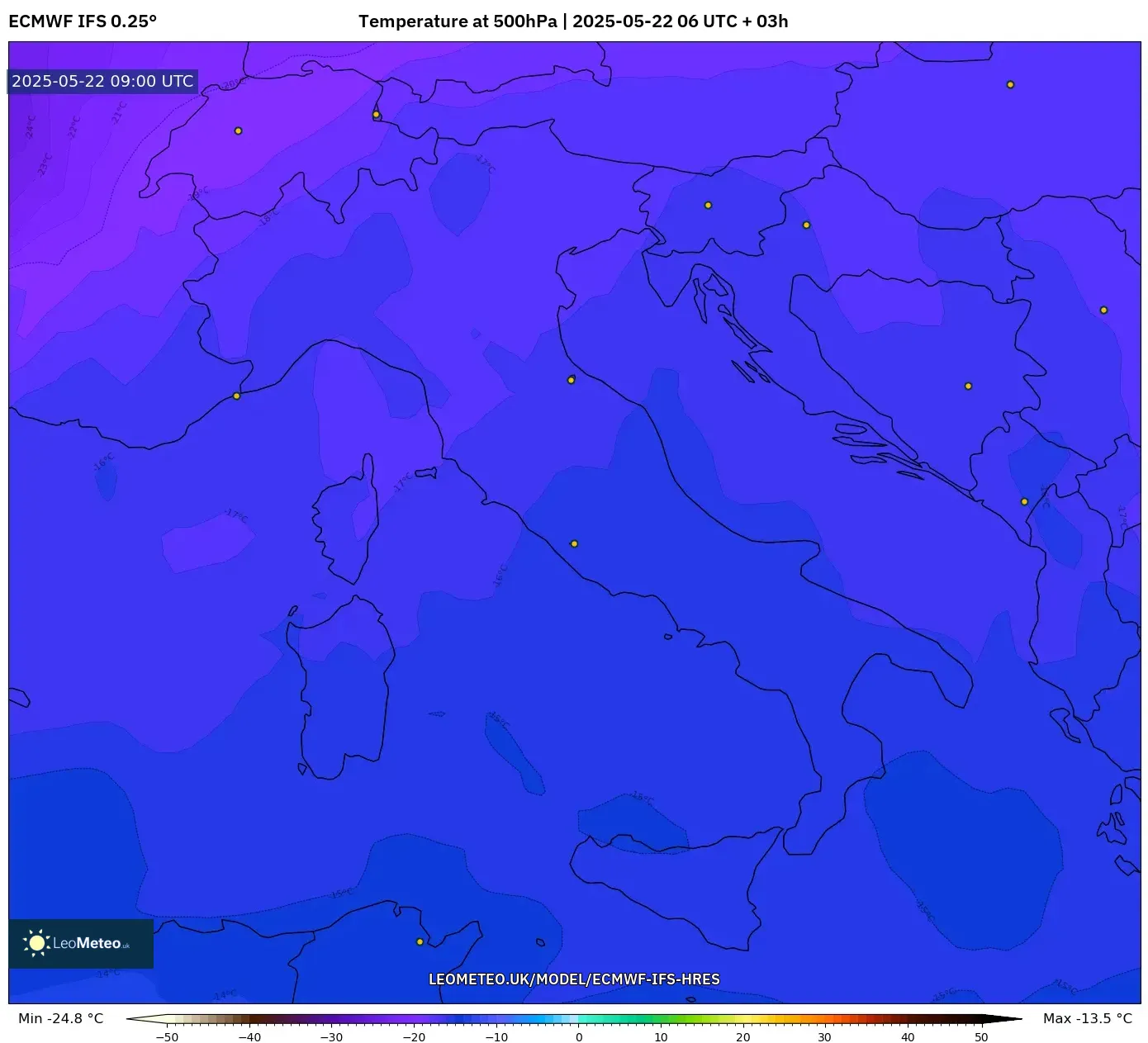 ECMWF IFS 0.25° model - Italy, Temperature at 500hPa ECMWF IFS 0.25° model - Italy, Temperature at 500hPa