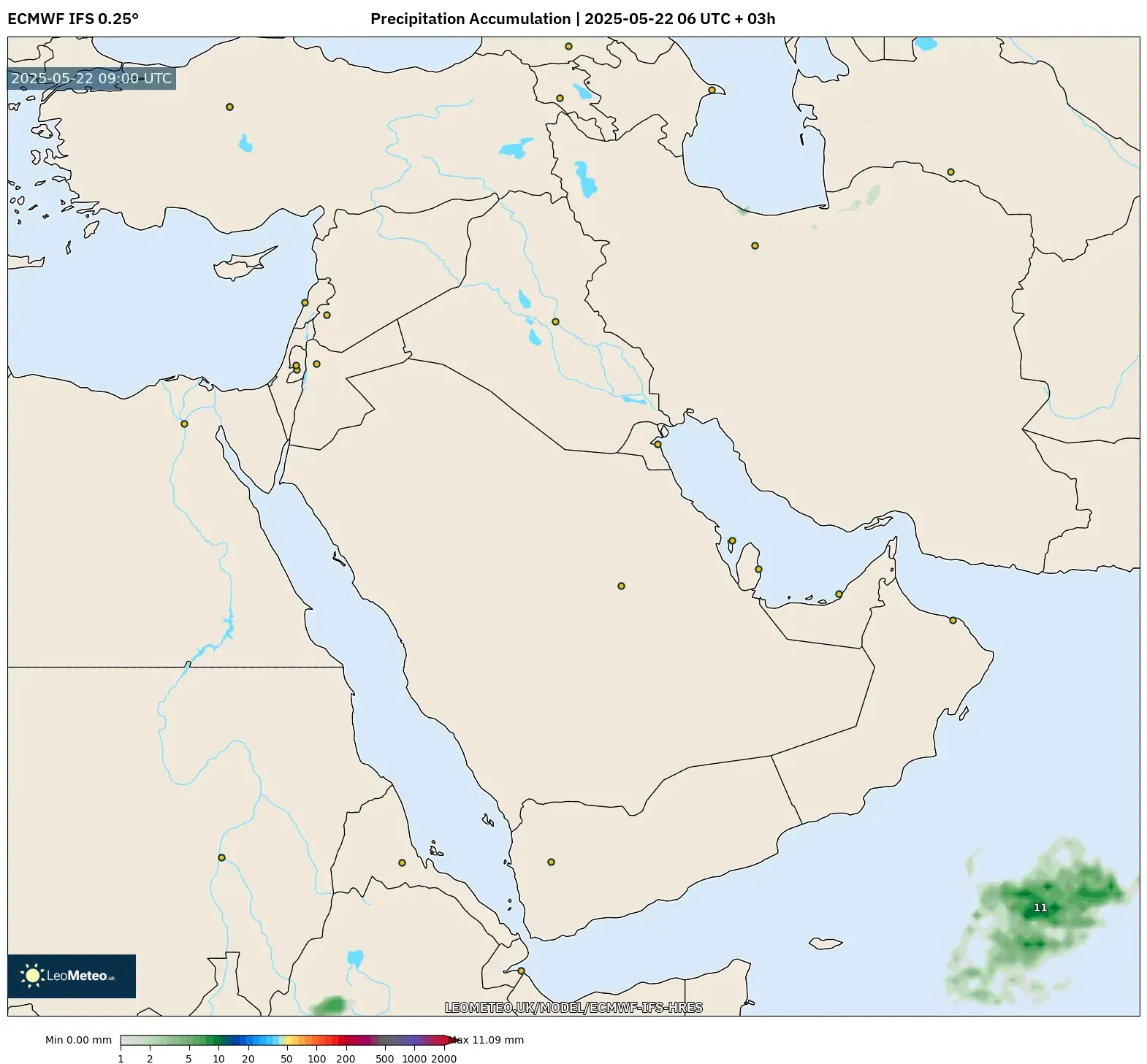 ECMWF IFS 0.25° model - Middle East, Precipitation Accumulation ECMWF IFS 0.25° model - Middle East, Precipitation Accumulation