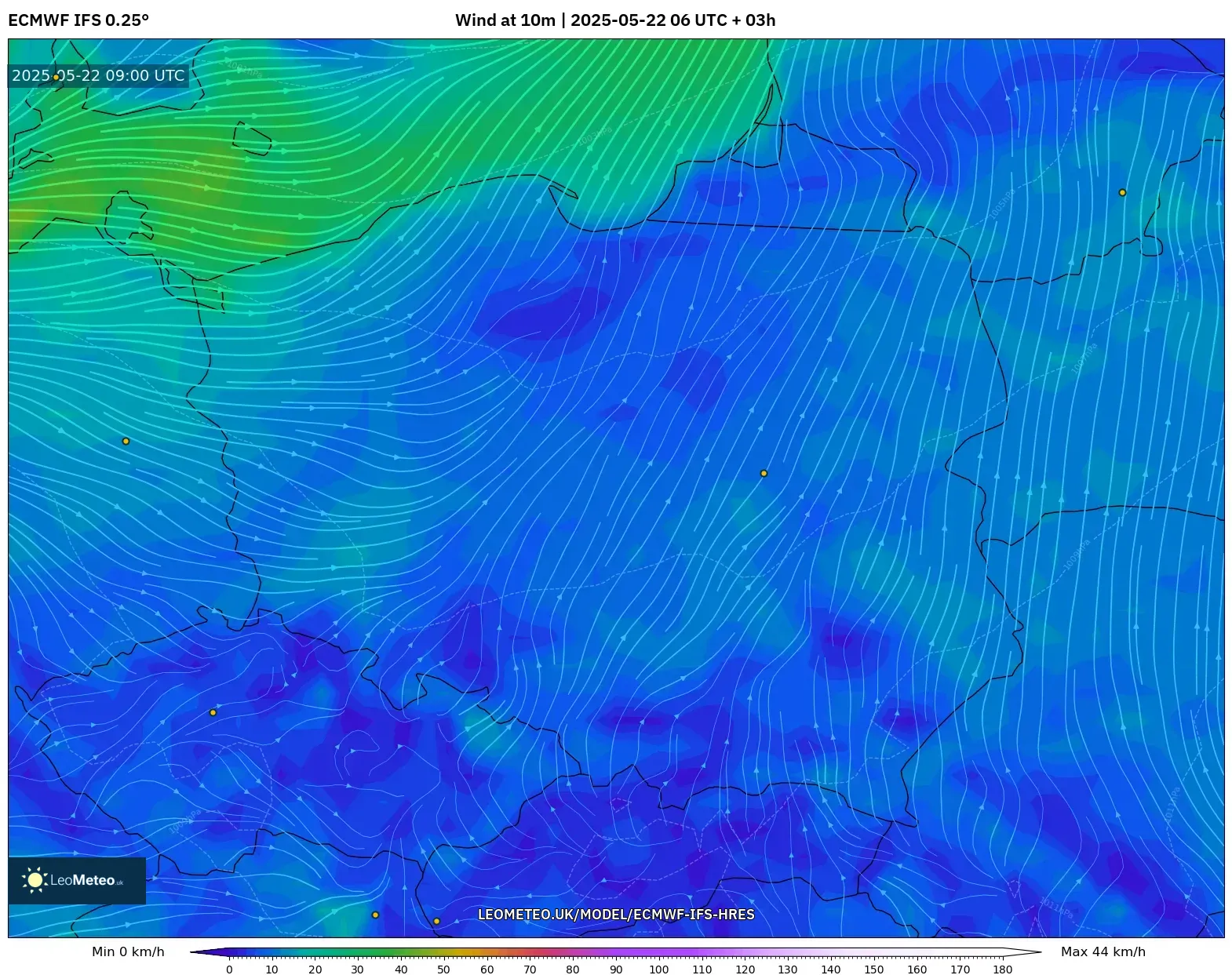 ECMWF IFS 0.25° model - Poland, Wind at 10m