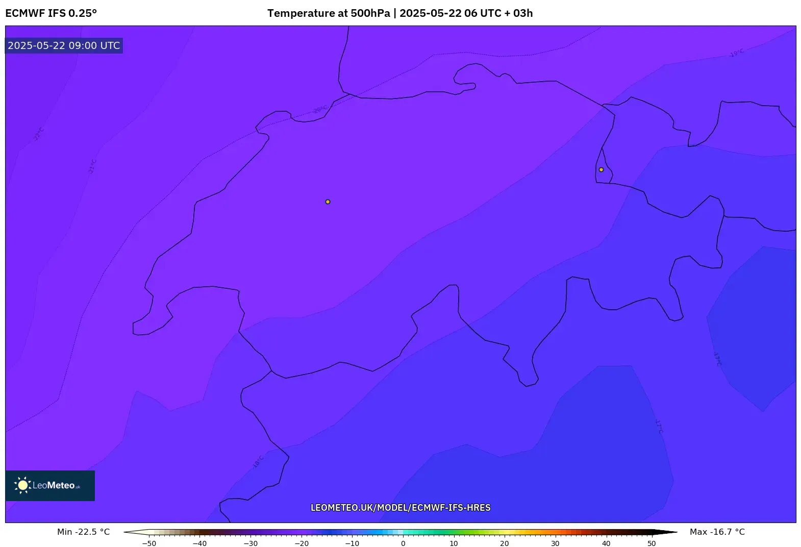 ECMWF IFS 0.25° model - Switzerland, Temperature at 500hPa ECMWF IFS 0.25° model - Switzerland, Temperature at 500hPa