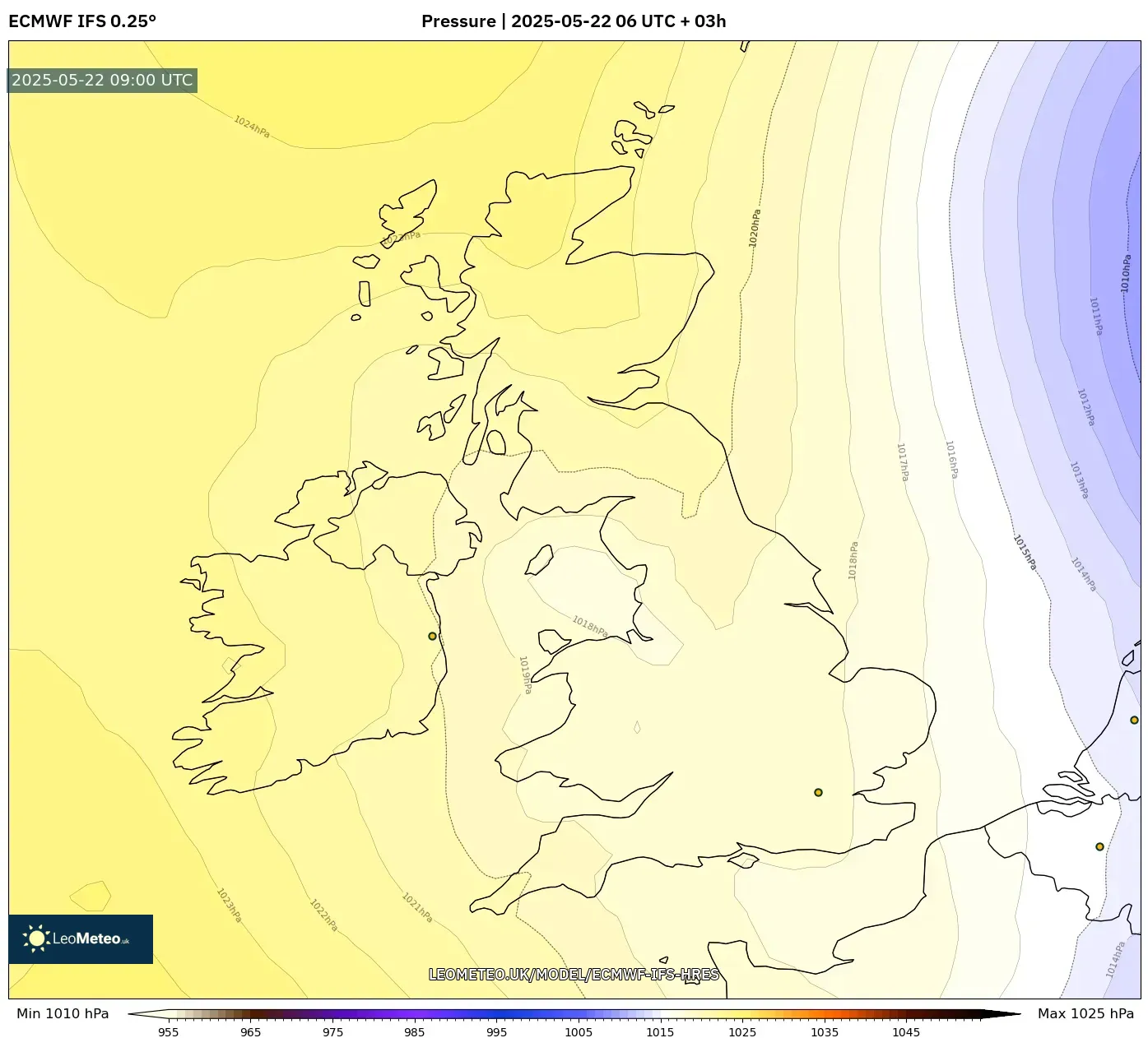 ECMWF IFS 0.25° model - United Kingdom, Pressure ECMWF IFS 0.25° model - United Kingdom, Pressure