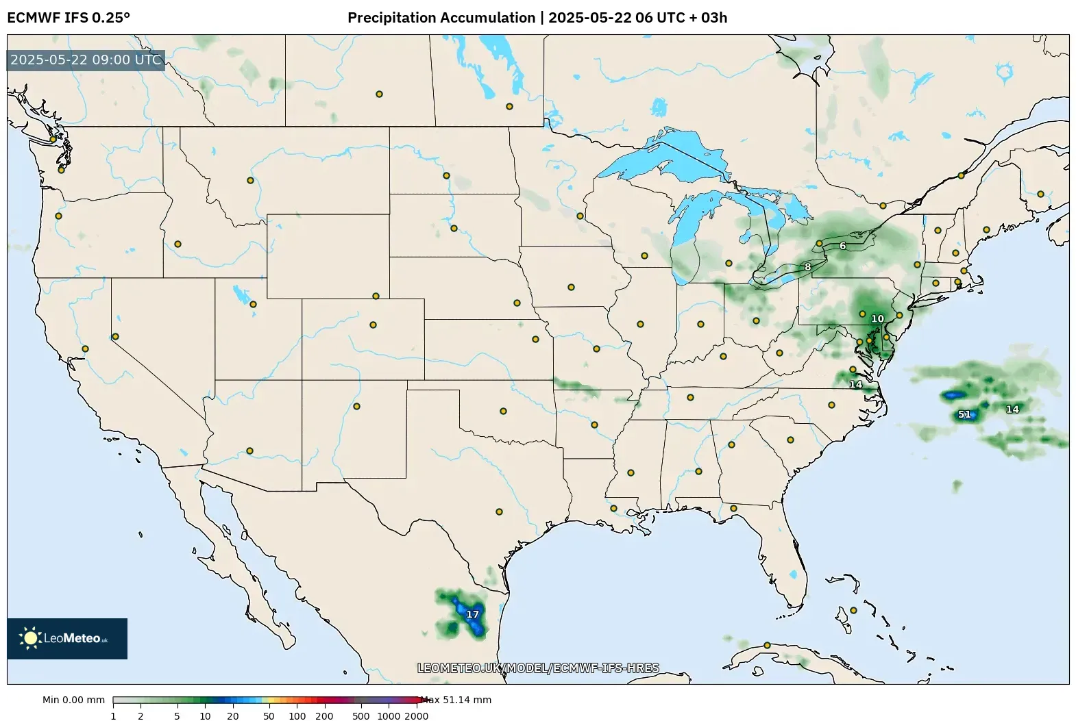 ECMWF IFS 0.25° model - United States, Precipitation Accumulation ECMWF IFS 0.25° model - United States, Precipitation Accumulation