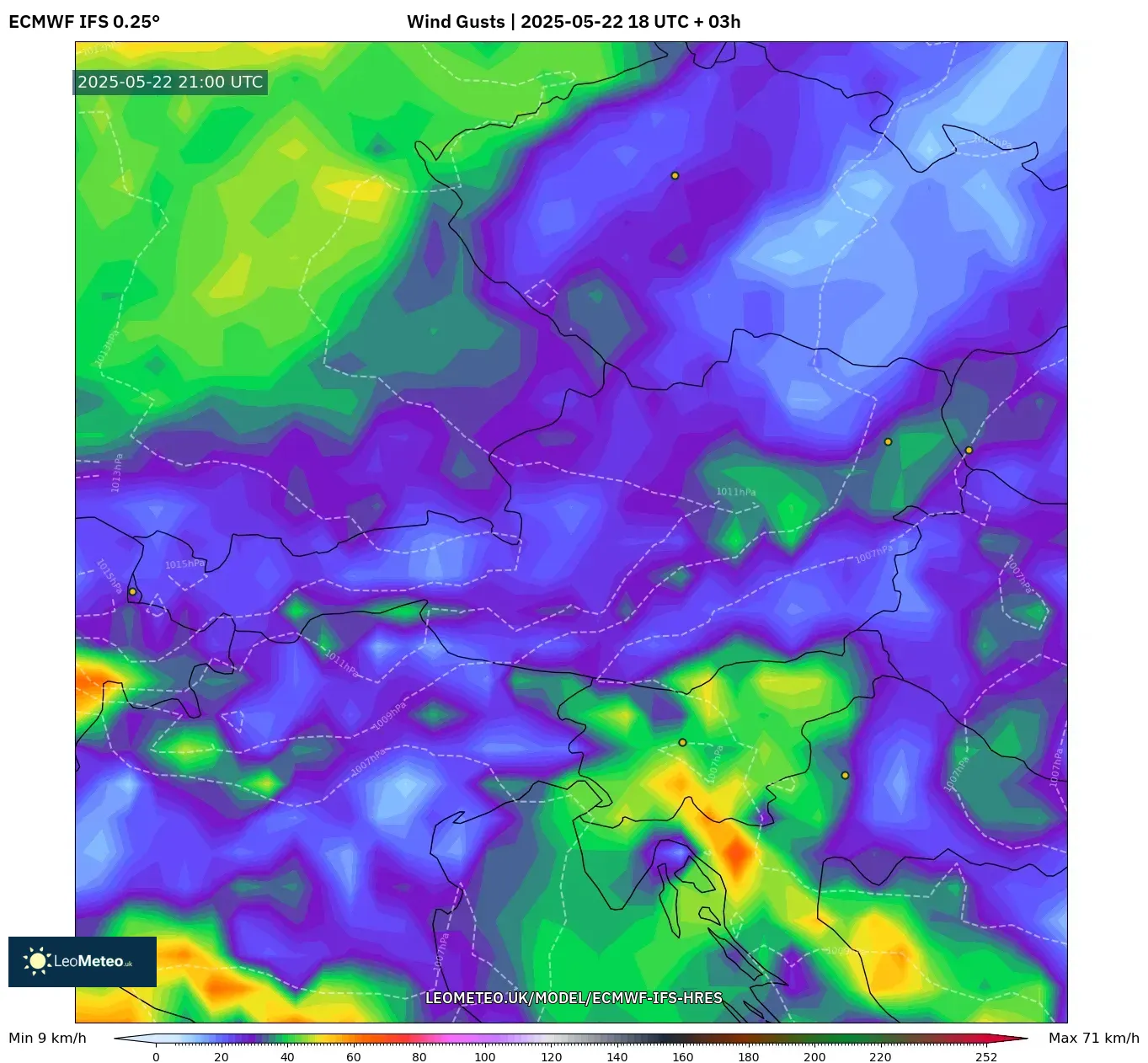ECMWF IFS 0.25° model - Austria, Wind Gusts ECMWF IFS 0.25° model - Austria, Wind Gusts