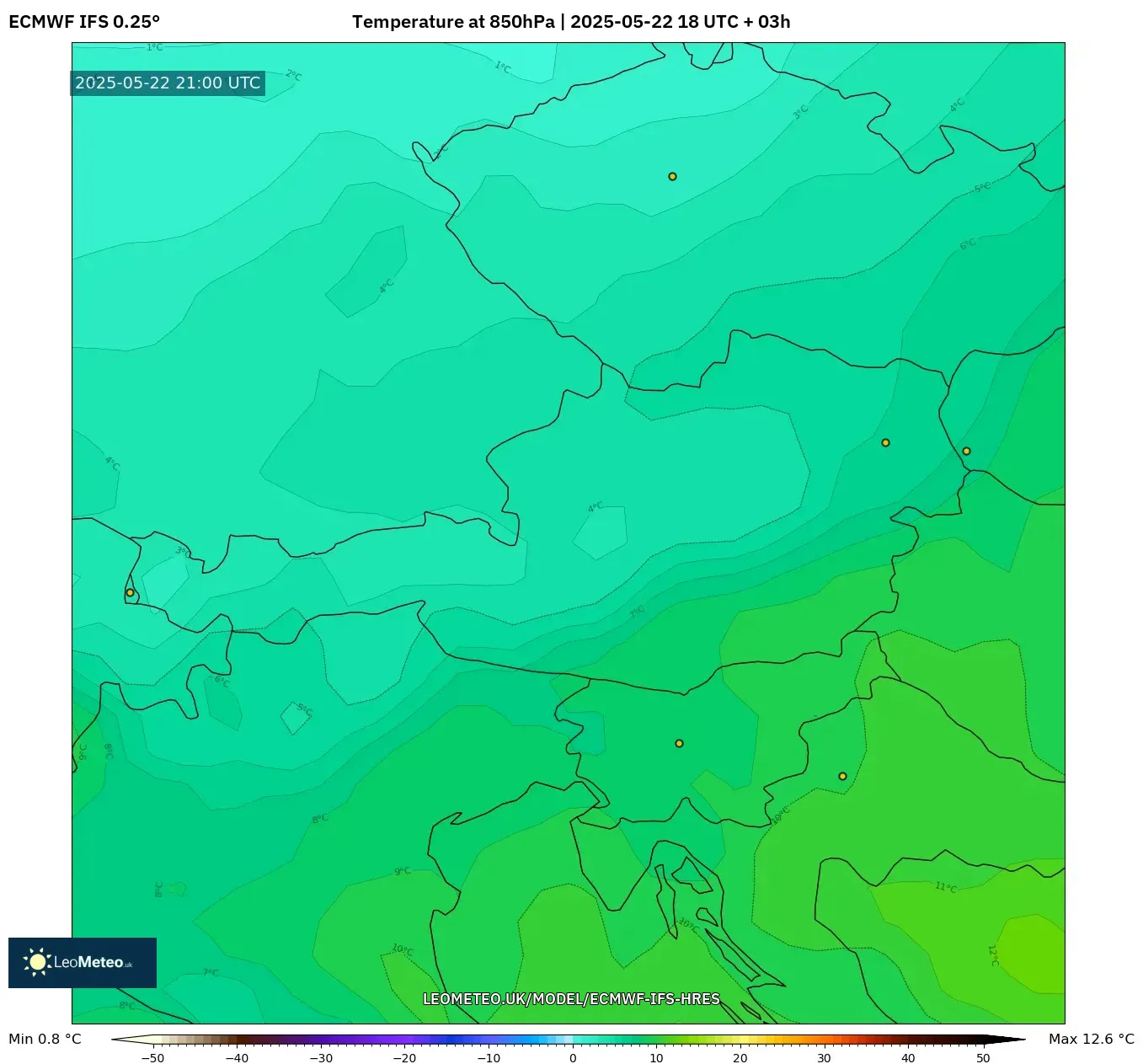 ECMWF IFS 0.25° model - Austria, Temperature at 850hPa ECMWF IFS 0.25° model - Austria, Temperature at 850hPa