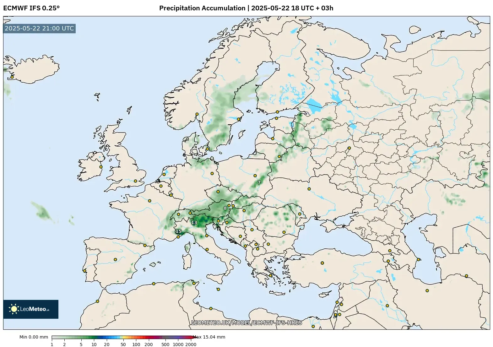 ECMWF IFS 0.25° model - Europe, Precipitation Accumulation